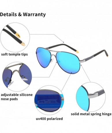 Goggle Luxury aviator Men's Polarized Driving Sunglasses shades For Men UV400 - Gun Arm Silver Bridge Blue Lens - CZ18NZHY9UT...