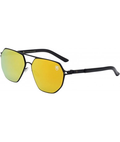 Round Aero Push Premium Designer Men Women Flat Lens Thin Metal Aviator Sunglasses - Gold Black - C1199LUO3NI $60.79