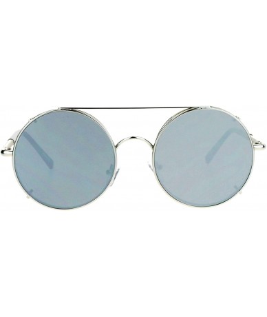 Round Metal Round Circle Lens Detachable Clip On Sunglasses - Silver Mirror - CW12G7GVYTN $14.04