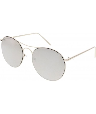 Aviator Oversize Metal Double Nose Bridge Round Color Mirrored Flat Lens Aviator Sunglasses 65mm - Silver / Silver Mirror - C...