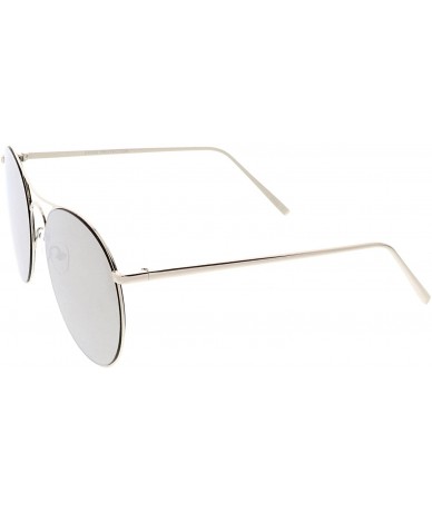 Aviator Oversize Metal Double Nose Bridge Round Color Mirrored Flat Lens Aviator Sunglasses 65mm - Silver / Silver Mirror - C...
