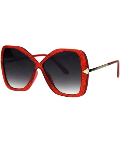 Oversized Oversized Fashion Sunglasses Womens Square Butterfly Arrow Frame UV 400 - Glitter Red (Smoke) - CY18AT36KM7 $24.82