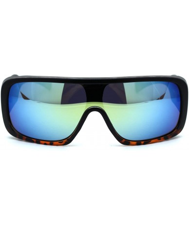 Shield Futuristic Mens Hip Hop Rapper Rectangular Shield Mono Lens Sport Sunglasses - Black Tort Yellow Mirror - CV18XX39AXR ...