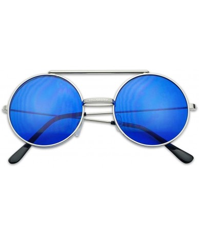 Goggle Round Circular Django Flip-Up Steampunk Inspired Metal Two in One Sunglasses - Silver Frame - Blue Lens - CK18DUAK9SM ...