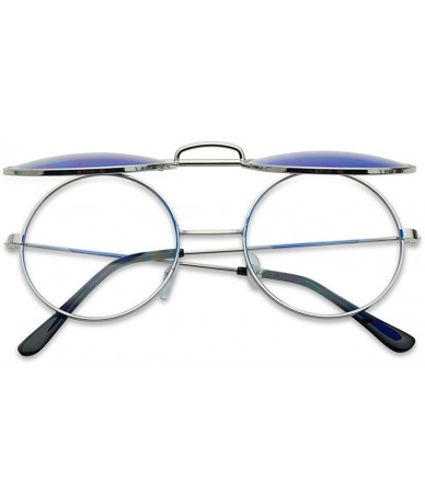 Goggle Round Circular Django Flip-Up Steampunk Inspired Metal Two in One Sunglasses - Silver Frame - Blue Lens - CK18DUAK9SM ...