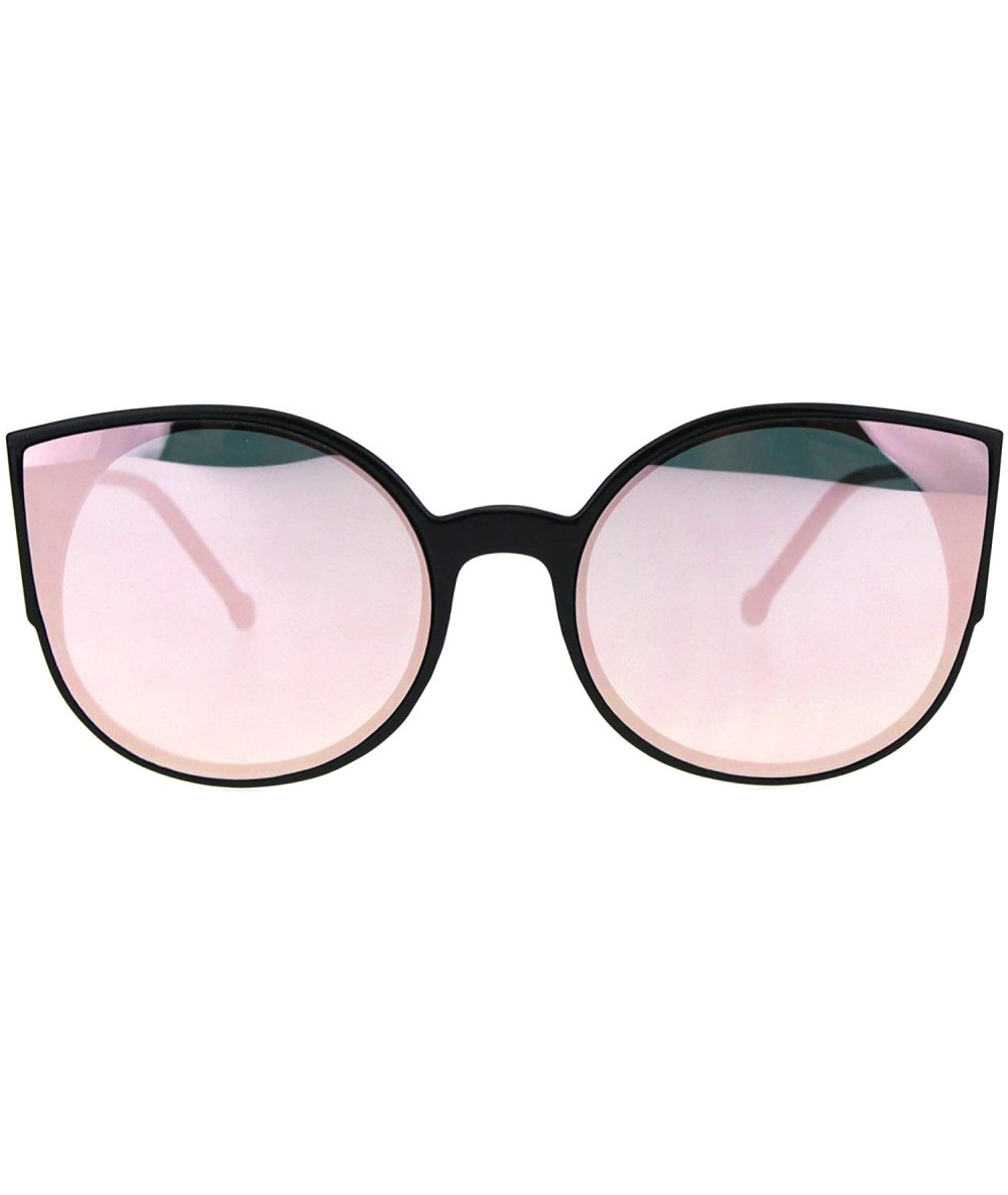 Round Womens Round Cateye Sunglasses Trendy Retro Fashion Shades Mirror Lens UV 400 - Black (Pink Mirror) - CV18I8S0N97 $10.80