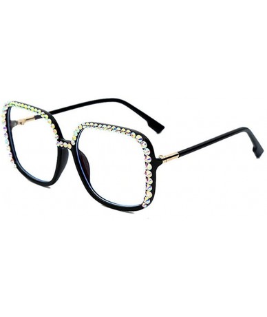 Square sunglasses women Brand designer oversize square sun glasses men luxury Diamond sunglasses clear lens - Black - C118A8M...