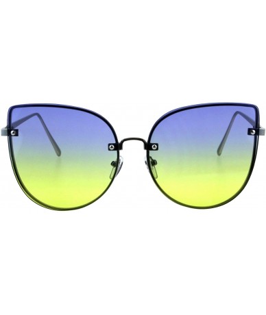 Butterfly Foxy Round Cateye Butterfly Sunglasses Womens Fashion Ombre Color Lens - Silver (Blue Yellow) - CF18HYAHL59 $13.48