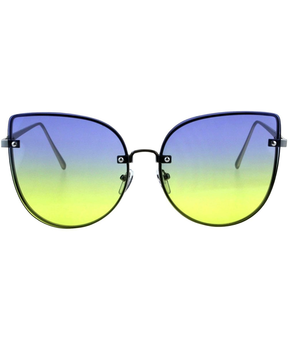 Butterfly Foxy Round Cateye Butterfly Sunglasses Womens Fashion Ombre Color Lens - Silver (Blue Yellow) - CF18HYAHL59 $20.79