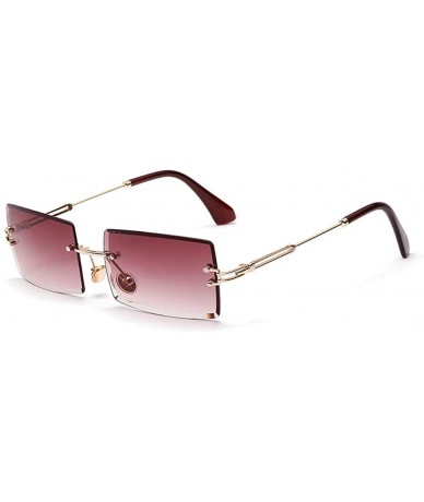 Rectangular Luxury Brand Rectangle Ladies Sunglasses Women 2019 Rimless Square Polarized Sun Glasses For Ladies - Purple - C3...