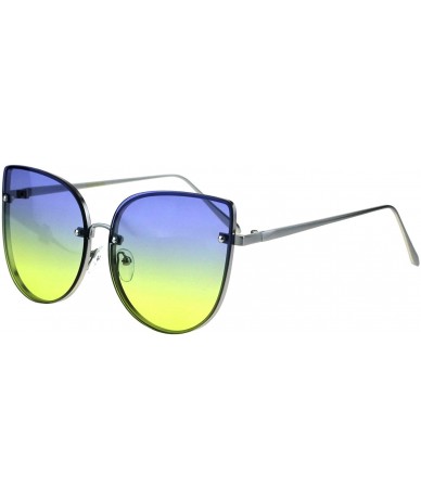 Butterfly Foxy Round Cateye Butterfly Sunglasses Womens Fashion Ombre Color Lens - Silver (Blue Yellow) - CF18HYAHL59 $13.48