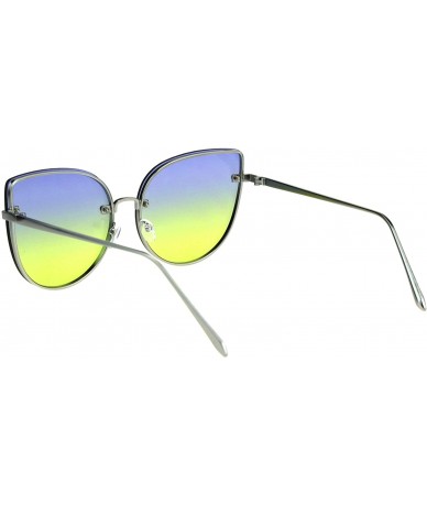 Butterfly Foxy Round Cateye Butterfly Sunglasses Womens Fashion Ombre Color Lens - Silver (Blue Yellow) - CF18HYAHL59 $20.79