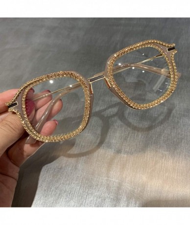 Oversized Gold Rhinestone Cat Eye Sunglasses Women Shades Sun Glasses Men Vintage Metal Clear Eyewear UV400 Sunglass - CX1985...