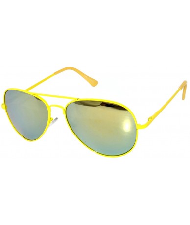 Aviator Classic Aviator Sunglasses Mirror Lens Colored Metal Frame with Spring Hinge - Yellow_mirror_lens - CJ1223Q7XF5 $8.10
