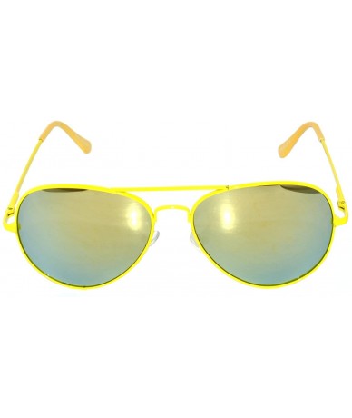 Aviator Classic Aviator Sunglasses Mirror Lens Colored Metal Frame with Spring Hinge - Yellow_mirror_lens - CJ1223Q7XF5 $8.10