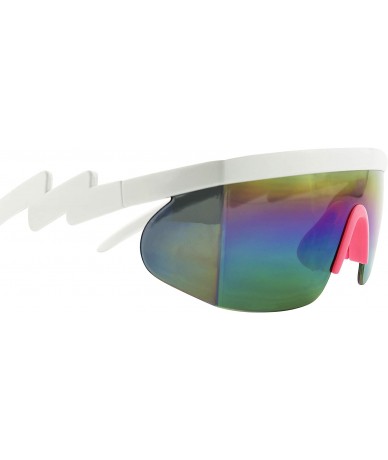 Wayfarer Semi Rimless Neon Rainbow Sunglasses Mirrored Lens UV Protection 80s Retro Rave Shades Crooked ZigZag Bolt Arm - C51...