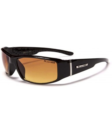 Sport Stylish Day Night Driving Biking Amber HD Lens Mens Wrap Sport Sunglasses - Black - CS189292QLY $9.13