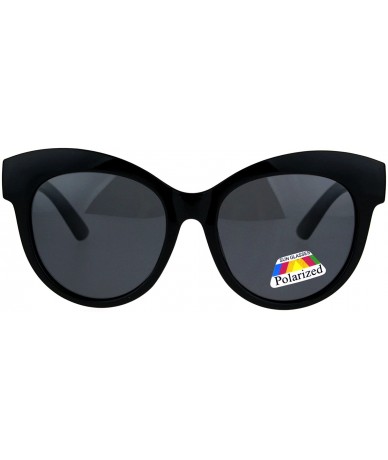 Round Womens Polarized Lens Sunglasses Classic Round Butterfly Cateye Frame - Black - C5187ZNQQ0E $23.74