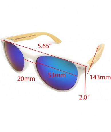 Sport NEW Real Tree Bamboo wood Temples Sunglasses - White Light Wood Temple / Blue Green Mirror Lens - C7184OT3773 $28.88