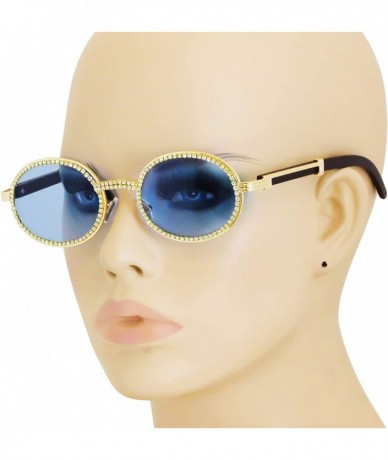 Oval Oval Retro Round Diamond Sunglasses for Men-Women Luxury Glasses Fashion Crystal Wood Eyewear Shades - Blue - C0195HMCUR...