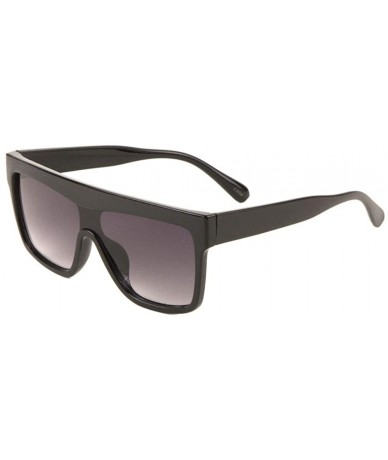 Shield Flat Top Thick Brow Crystal One Piece Square Shield Sunglasses - Black - CK197S5ZXIH $25.94