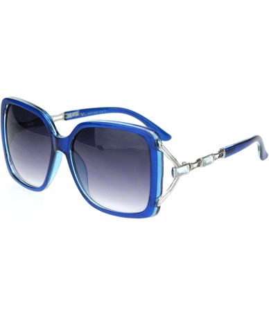 Butterfly Womens Squared rectangle Rhinestone Jewel Butterfly Designer Sunglasses - Blue Gradient Black - CY18MD5GUDS $11.13