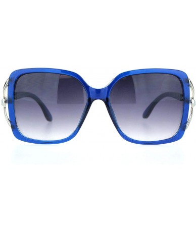 Butterfly Womens Squared rectangle Rhinestone Jewel Butterfly Designer Sunglasses - Blue Gradient Black - CY18MD5GUDS $23.84