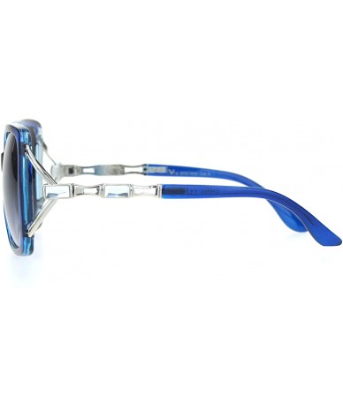 Butterfly Womens Squared rectangle Rhinestone Jewel Butterfly Designer Sunglasses - Blue Gradient Black - CY18MD5GUDS $23.84
