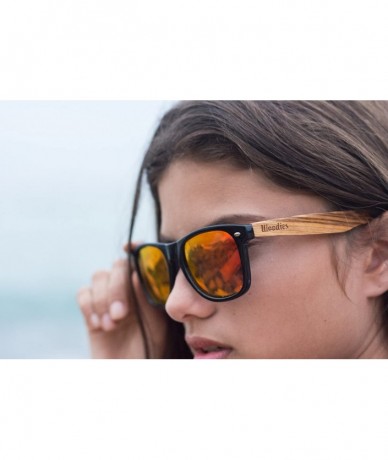 Round Zebra Wood Sunglasses with Mirror Polarized Lens for Men and Women - Red - CG12HJQS1KP $26.98
