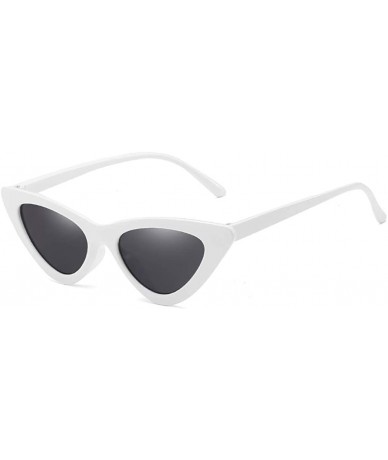 Oval Cat Eye Sunglasses for Women VintageRetro Style Plastic Frame UV 400 Protection - Black Lens/White Frame - CL18S4S3SNI $...
