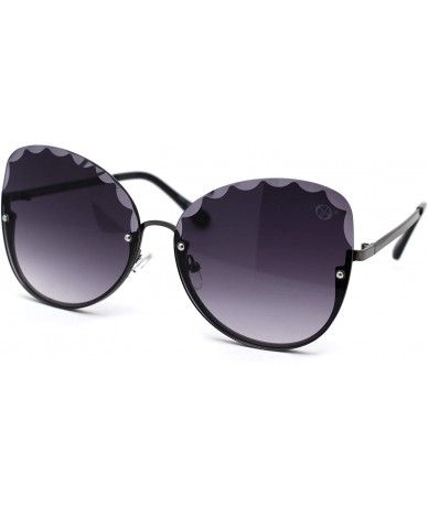 Oversized Womens Petal Bevel Lens Upside Down Half Rim Fashion Sunglasses - Gunmetal Smoke - CC18YW0MKGN $10.43