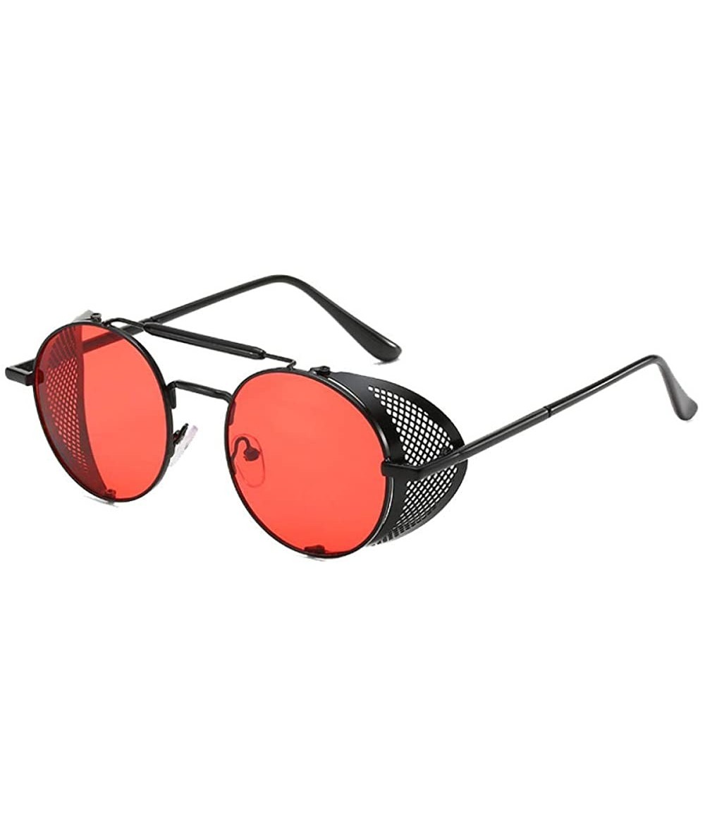 Oversized Sunglasses Retro Round Hippie Eyewear Vintage Metal Men Women Steampunk Glasses Color Mirrored Lens - Red - C3198Q5...