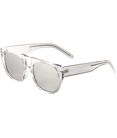 Round Flat Top Curved Nose Round Flat Lens Temple Line Sunglasses - Grey Clear - C4197S7295U $15.32
