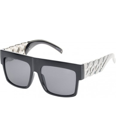 Oversized Big Oversized Flat Top Retro Hip Hop Thick Chain Frame Sunglasses - Black-silver - C017WXHLAGA $23.34