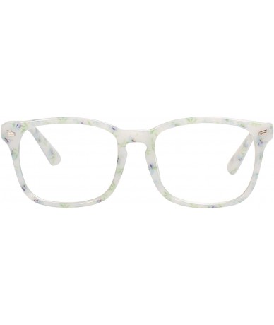 Square Plain Glasses Frame for Women Men non prescription Plastic full Frame Clear Lens - Green Flower - CD18QH95SKO $20.12