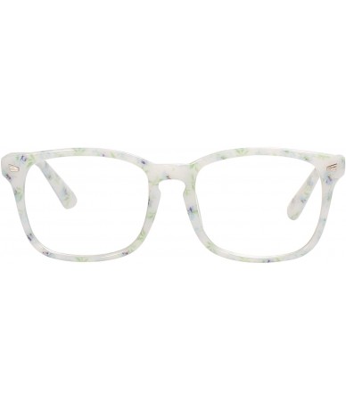 Square Plain Glasses Frame for Women Men non prescription Plastic full Frame Clear Lens - Green Flower - CD18QH95SKO $10.18