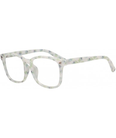 Square Plain Glasses Frame for Women Men non prescription Plastic full Frame Clear Lens - Green Flower - CD18QH95SKO $10.18