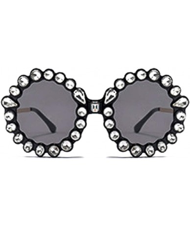 Rimless Fashion Round Sunglasses Crystal plastic Frame glasses for women UV400 - Black - CK18N006KY9 $13.29