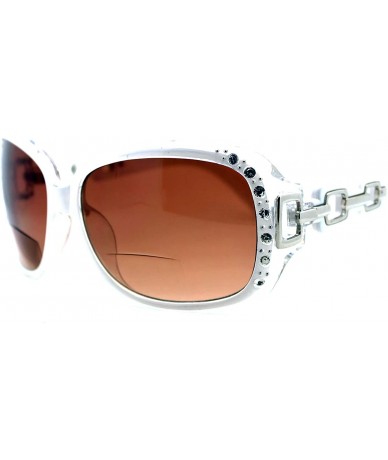 Square Womens Bifocal Lens Sunglasses Oversized Square Rhinestone Frame - White - CA18IEX2LQI $20.09