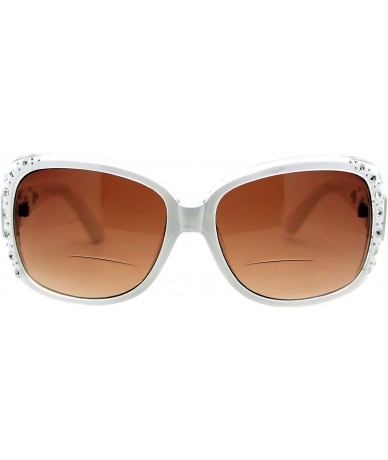 Square Womens Bifocal Lens Sunglasses Oversized Square Rhinestone Frame - White - CA18IEX2LQI $8.99