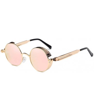 Round Polarized Sunglasses Retro Punk Glasses Vampire too glasses - Pink Color - C41888C39ZN $29.50