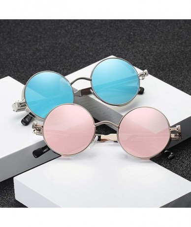 Round Polarized Sunglasses Retro Punk Glasses Vampire too glasses - Pink Color - C41888C39ZN $29.50