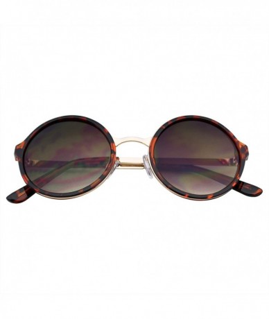 Round Retro Round Circle Lens Sunglasses Metal Trim - Brown - CU18STXYUDG $11.86
