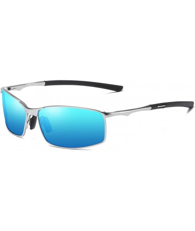 Rectangular Polarized Sunglasses for Men Rectangular Women Mens Sunglasses Metal Vintage Sun Glasses - Silver Frame/Blue Lens...