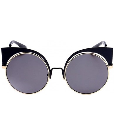 Round Women's Fashion Flash Mirror Vintage Cat Eye Sunglasses Round Metal Cut-Out Flash Mirror Lens - Black/Black - CQ12IOUY1...
