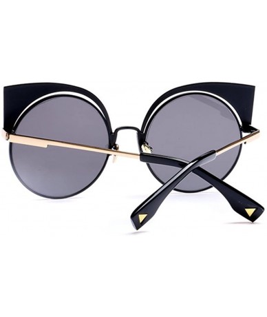 Round Women's Fashion Flash Mirror Vintage Cat Eye Sunglasses Round Metal Cut-Out Flash Mirror Lens - Black/Black - CQ12IOUY1...