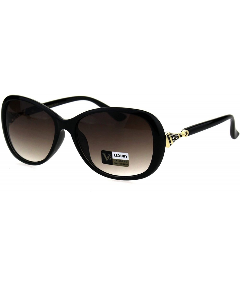 Butterfly Womens Luxury 90s Oval Butterfly Rhinestone Ornament Hinge Sunglasses - Black Brown - CH18GZXHN74 $22.73