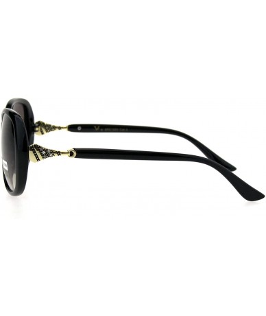 Butterfly Womens Luxury 90s Oval Butterfly Rhinestone Ornament Hinge Sunglasses - Black Brown - CH18GZXHN74 $22.73