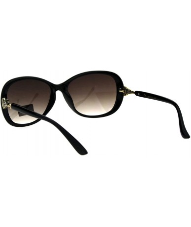 Butterfly Womens Luxury 90s Oval Butterfly Rhinestone Ornament Hinge Sunglasses - Black Brown - CH18GZXHN74 $22.73