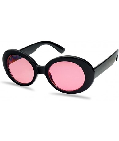 Oval Retro Bold Arms Color Tinted Oval Lens Novelty Sunglasses 50mm (Black - Hot Pink) - C3184XKLQQH $12.22